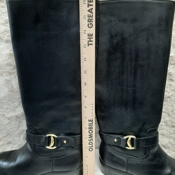 Ralph Lauren Boots MICAH Women's Knee High Tall Riding Black Leather Zipper 7B - Picture 4 of 9